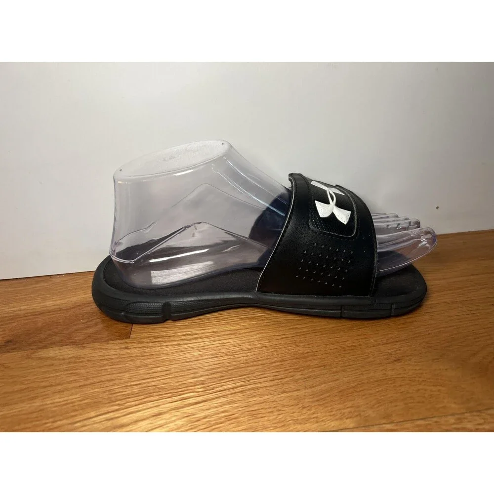 Under Armour Sandals Shoes Kids Size 4Y Black Slide Adjustable 1287320-001 Logo
